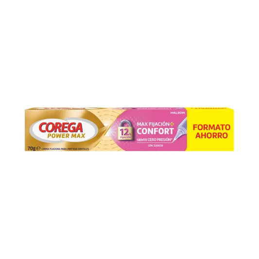 Corega Max Fixation + Comfort Crema di fissaggio per protesi dentarie, 70 gr