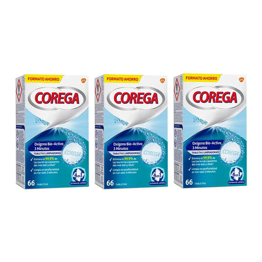 Corega Triplo 3 minuti per la pulizia delle protesi dentarie, 3 x 66 compresse