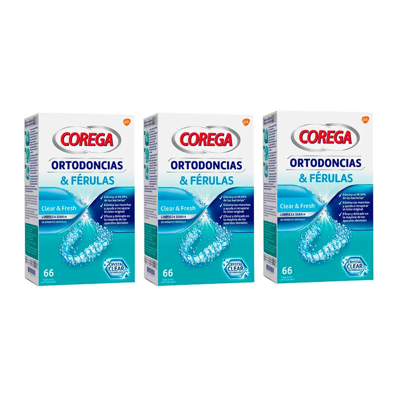 Corega Triplo Ortodonzia e Stecche, 3 x 66 Compresse
