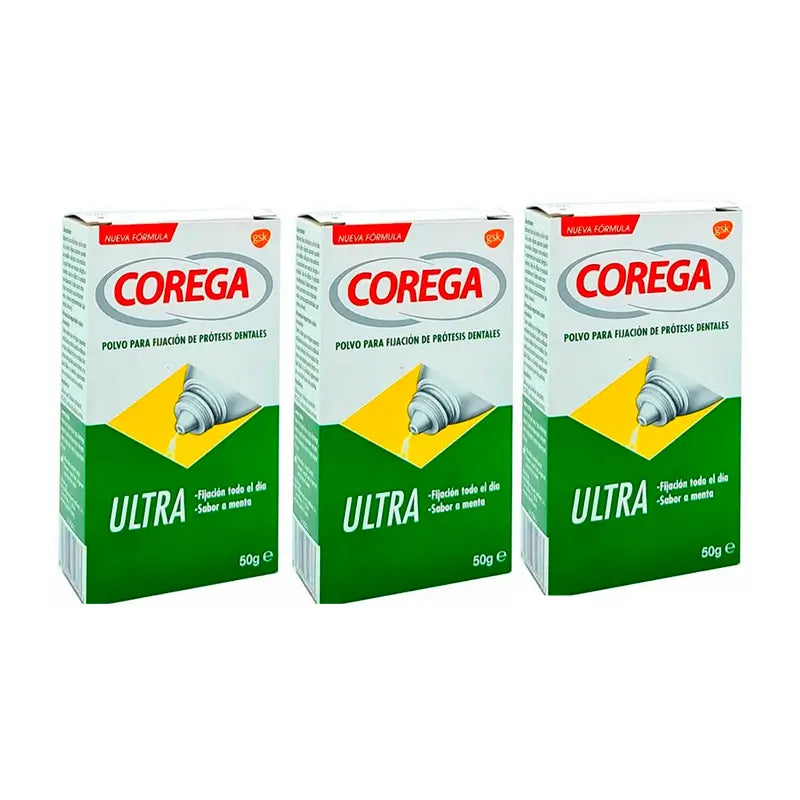 Corega Triplo Ultra Adesivo in polvere, 3 x 50 g