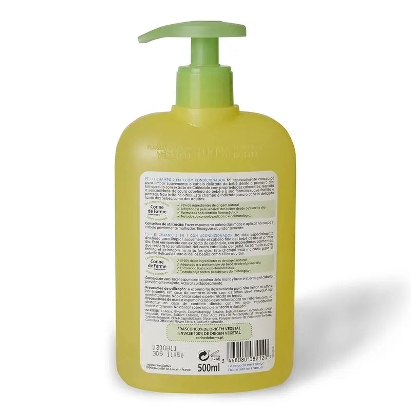 Corine De Farme 2 In 1 Shampoo con Balsamo alla Calendula, 500 ml