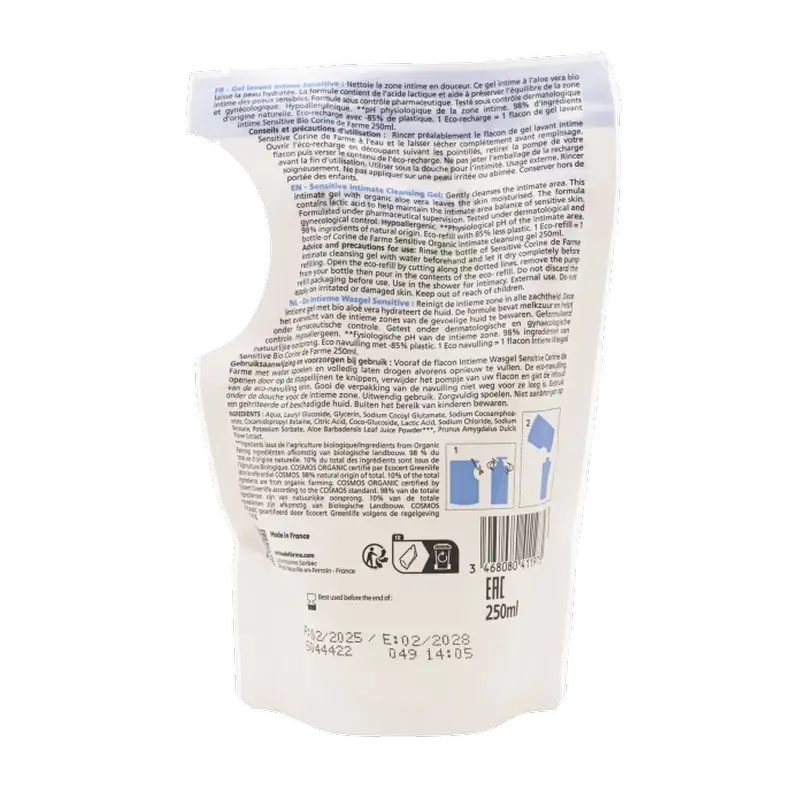 Corine De Farme Doypack Sensitive Gel Igiene Intima Ricarica Bio, 250 ml