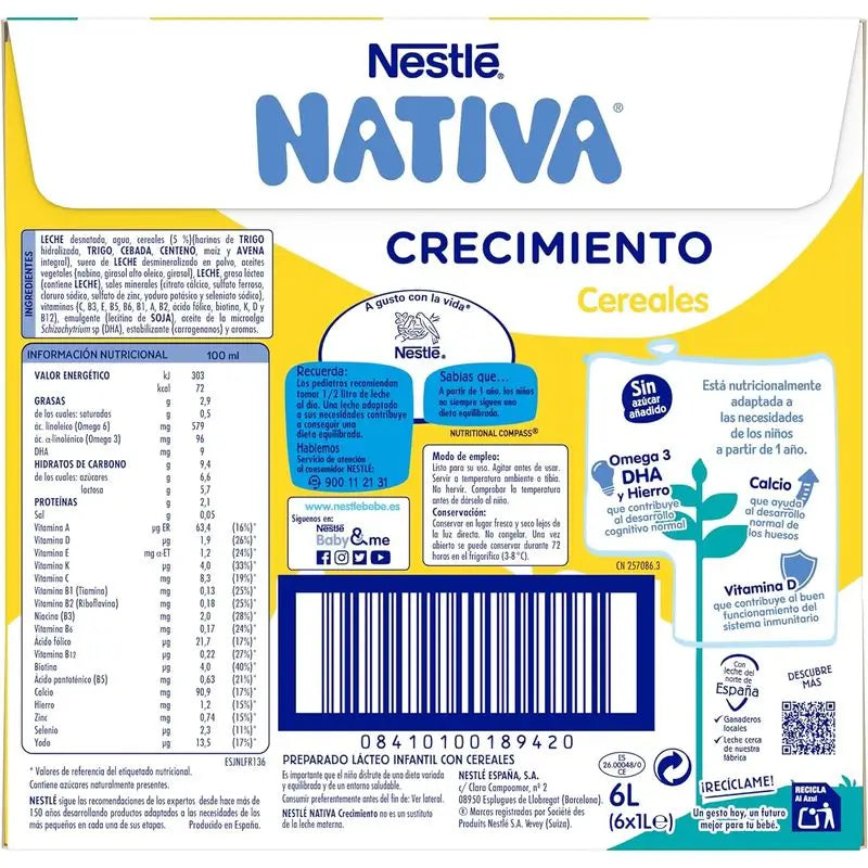 Nestlé Nativa Crescita 3 Cereali, 1L