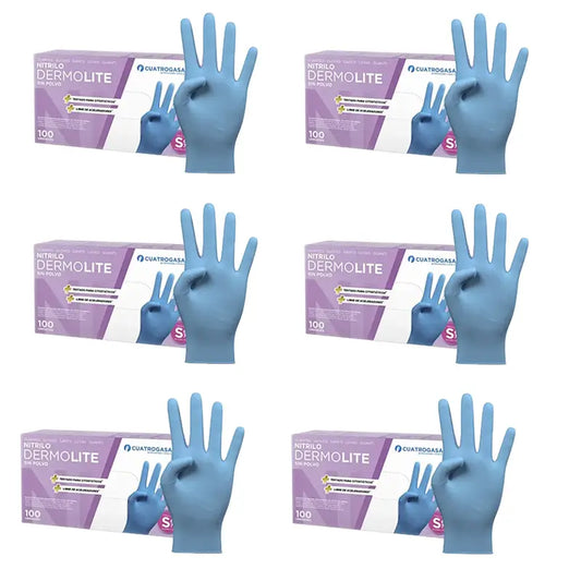 Guanti in nitrile senza polvere Cuatrogasa Dermolite Blu Taglia S, 6X100 Unità