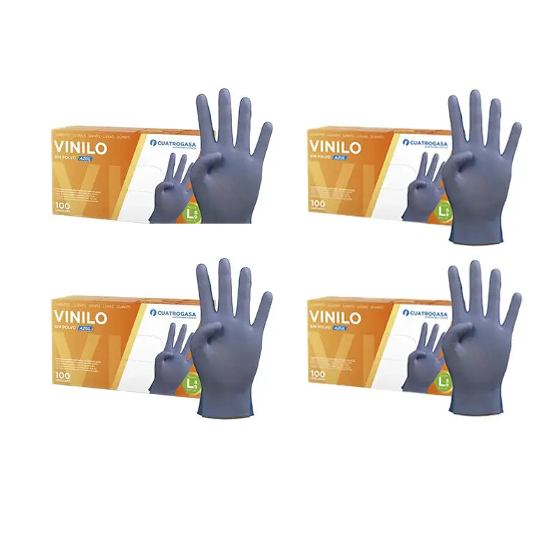 Guanti in vinile senza polvere Cuatrogasa Cuatrogasa Blu Taglia L, 4X100 Unità