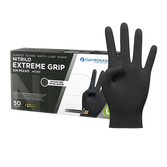 Guanto in nitrile Cuatrogasa Extreme Grip Nero L Nero, 50 unità