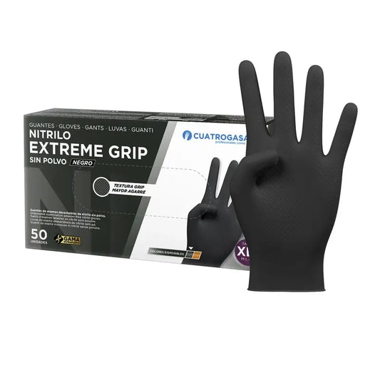 Guanto in nitrile Cuatrogasa Extreme Grip Nero Xl Nero, 50 unità