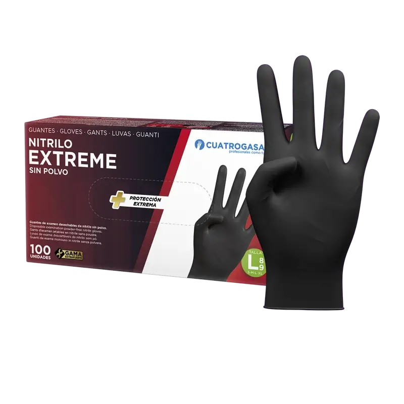 Guanto in nitrile Cuatrogasa Extreme Nero L, 100 unità