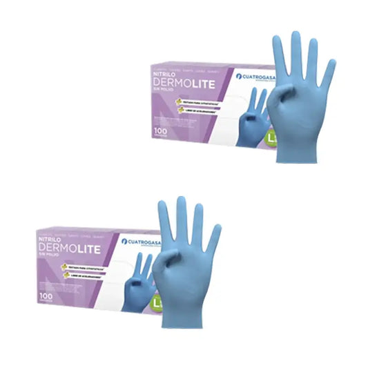 Guanti in nitrile senza polvere Cuatrogasa Dermolite Blu Taglia L, 2X100 Unità