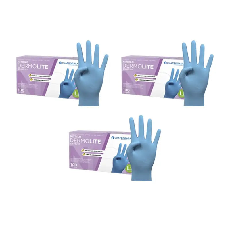 Guanti in nitrile senza polvere Cuatrogasa Dermolite Blu Taglia L, 3X100 Unità