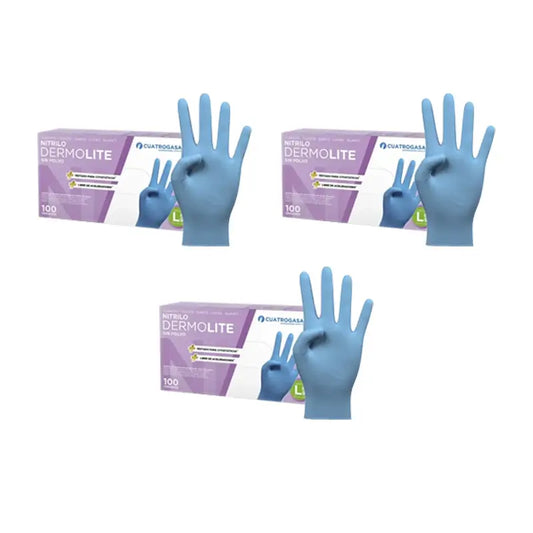 Guanti in nitrile senza polvere Cuatrogasa Dermolite Blu Taglia L, 3X100 Unità