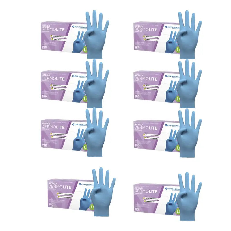 Guanti in nitrile senza polvere Cuatrogasa Dermolite Blu Taglia L, 8X100 unità