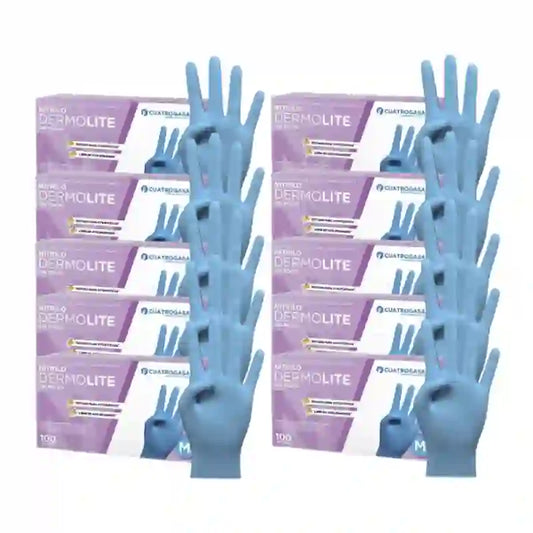 Guanti in nitrile senza polvere Cuatrogasa Dermolite Blu Taglia M, 10X100 Unità