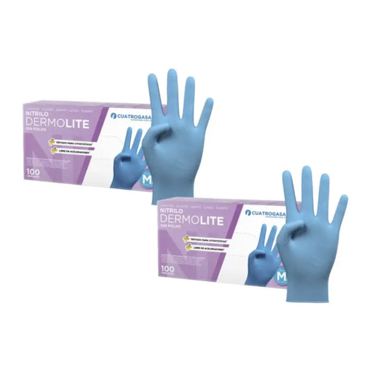 Guanti in nitrile senza polvere Cuatrogasa Dermolite Blu Taglia M, 2X100 Unità