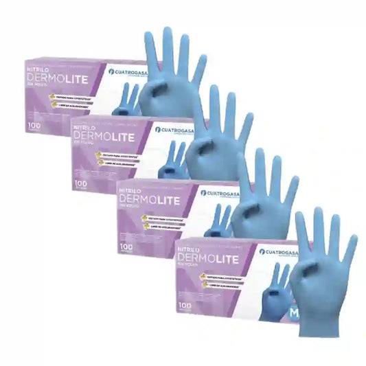 Guanti in nitrile senza polvere Cuatrogasa Dermolite Blu Taglia M, 4X100 Unità