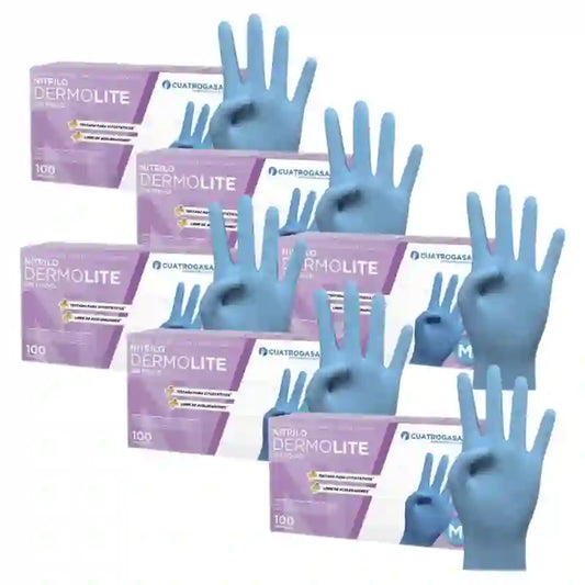 Guanti in nitrile senza polvere Cuatrogasa Dermolite Blu Taglia M, 6X100 Unità