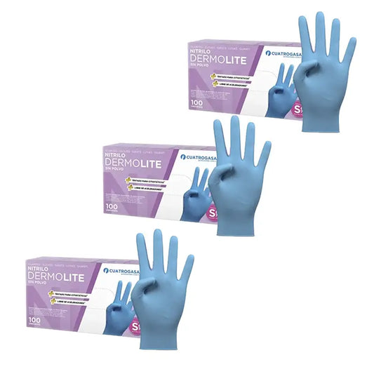 Guanti in nitrile senza polvere Cuatrogasa Dermolite Blu Taglia S, 3X100 Unità