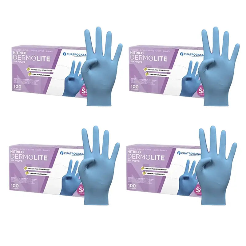 Guanti in nitrile senza polvere Cuatrogasa Dermolite Blu Taglia S, 4X100 Unità