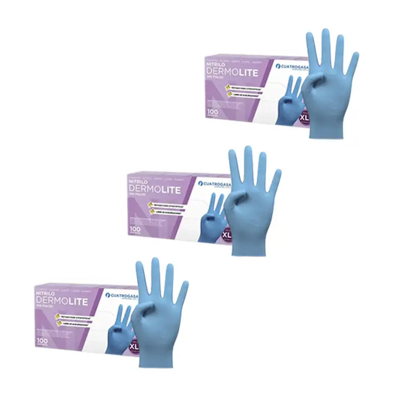 Guanti in nitrile senza polvere Cuatrogasa Dermolite Blu Taglia Xl, 3X100 Unità