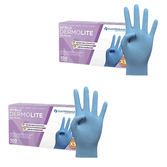 Guanti in nitrile senza polvere Cuatrogasa Dermolite Blu Taglia Xs, 2X100 unità