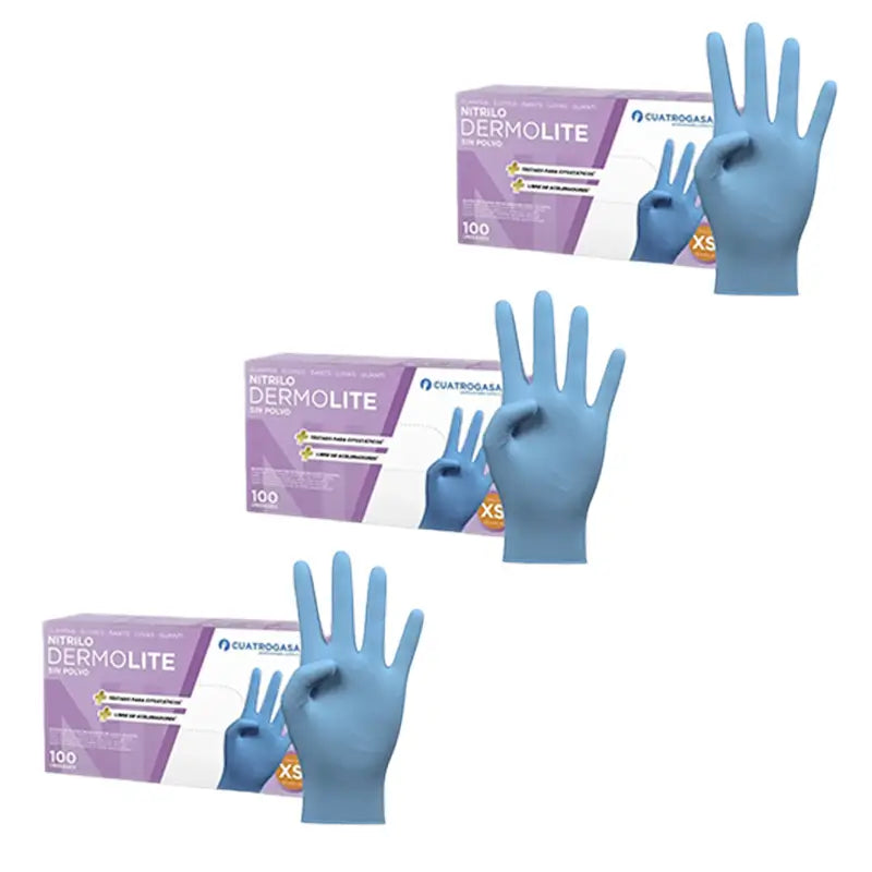 Guanti in nitrile senza polvere Cuatrogasa Dermolite Blu Taglia Xs, 3X100 unità