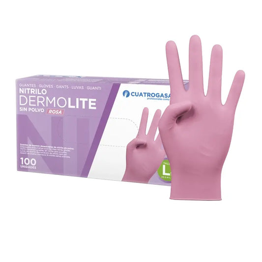 Cuatrogasa Guanti in nitrile senza polvere Dermolite Rosa Taglia L, 100 unità
