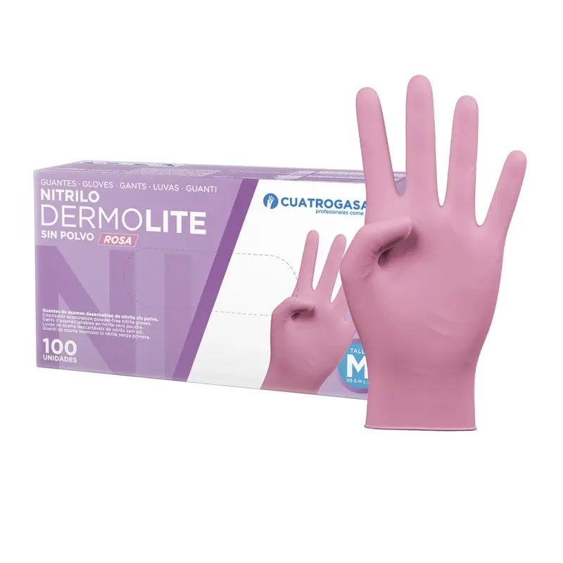 Guanti in nitrile senza polvere Cuatrogasa Dermolite Rosa Taglia M, 100 Unità