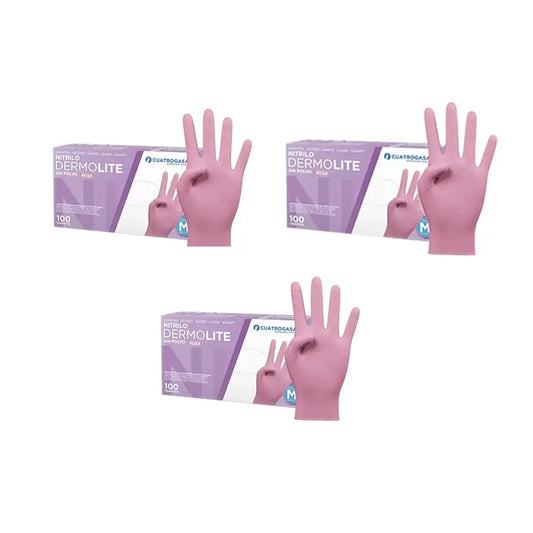 Guanti in nitrile senza polvere Cuatrogasa Dermolite Rosa Taglia M, 3X100 Unità