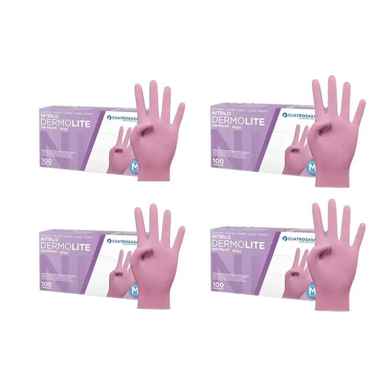 Guanti in nitrile senza polvere Cuatrogasa Dermolite Rosa Taglia M, 4X100 Unità