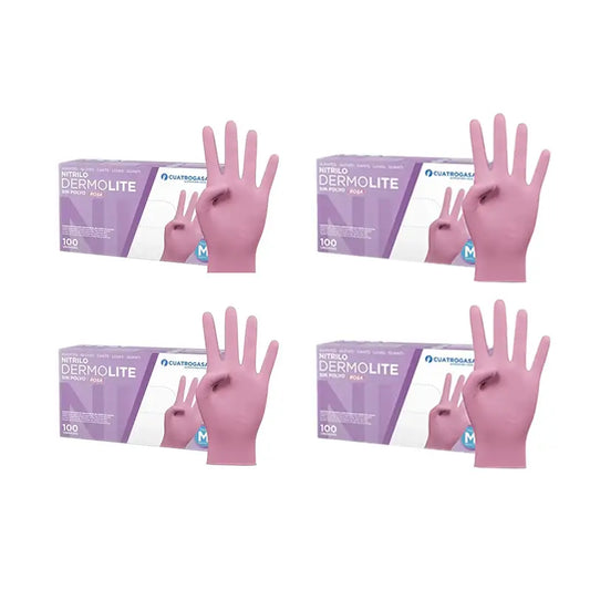 Guanti in nitrile senza polvere Cuatrogasa Dermolite Rosa Taglia M, 4X100 Unità