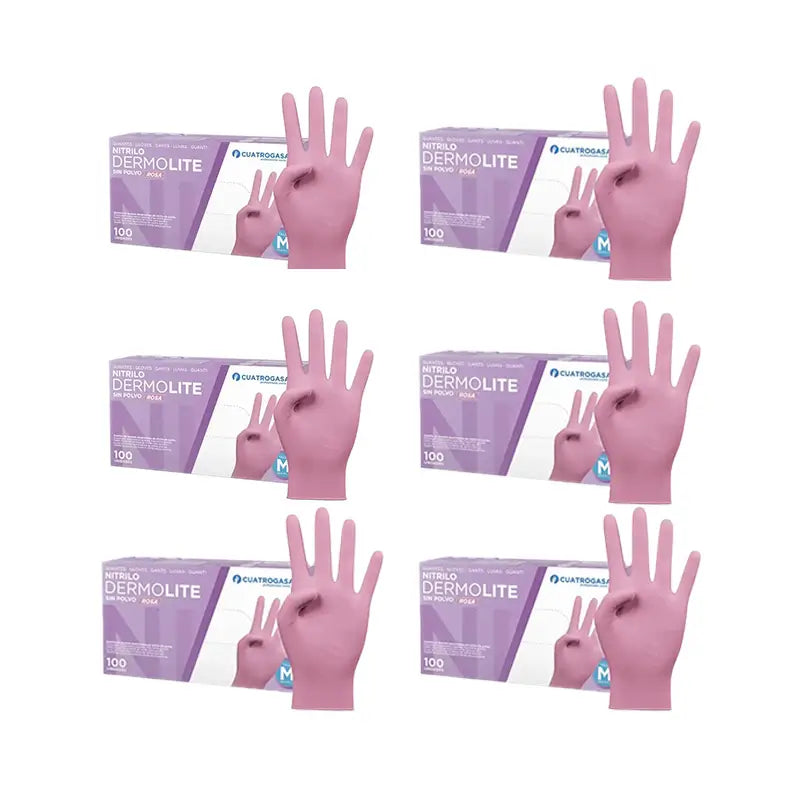 Guanti in nitrile senza polvere Cuatrogasa Dermolite Rosa Taglia M, 6X100 Unità