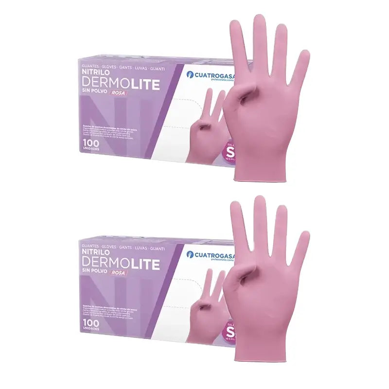 Guanti in nitrile senza polvere Cuatrogasa Dermolite Rosa Taglia S, 2X100 Unità