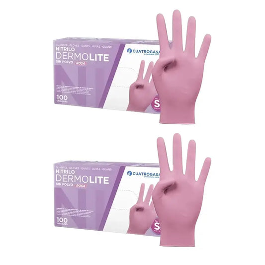 Guanti in nitrile senza polvere Cuatrogasa Dermolite Rosa Taglia S, 2X100 Unità