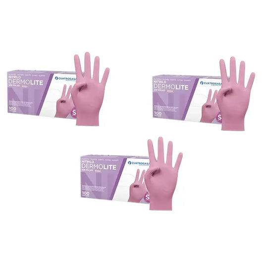 Guanti in nitrile senza polvere Cuatrogasa Dermolite Rosa Taglia S, 3X100 Unità