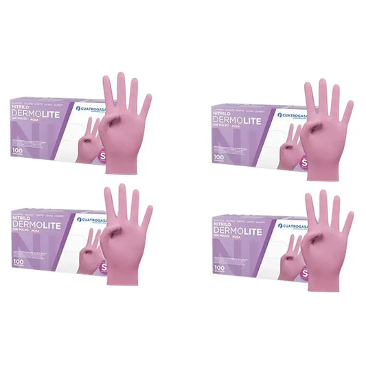 Guanti in nitrile senza polvere Cuatrogasa Dermolite Rosa Taglia S, 4X100 Unità