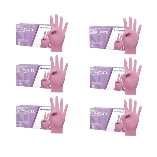Guanti in nitrile senza polvere Cuatrogasa Dermolite Rosa Taglia S, 6X100 Unità