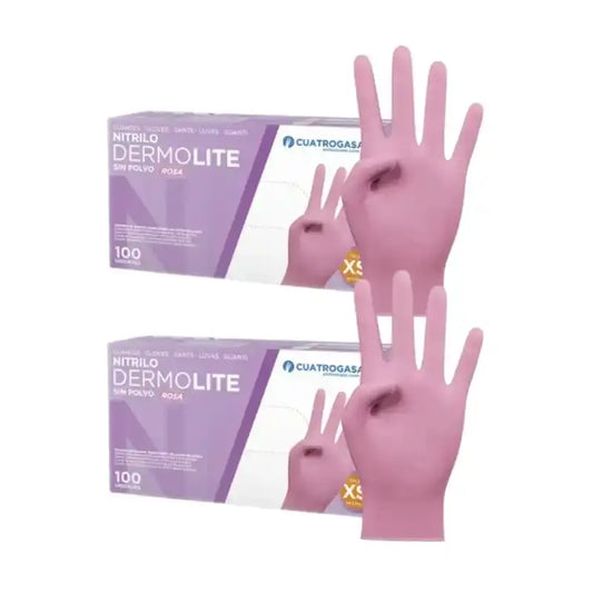 Guanti in nitrile senza polvere Cuatrogasa Dermolite Rosa Taglia Xs, 2X100 Unità