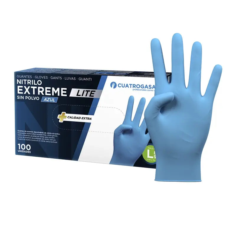 Guanti in nitrile senza polvere Cuatrogasa Extreme Lite Blu Taglia L, 100 unità