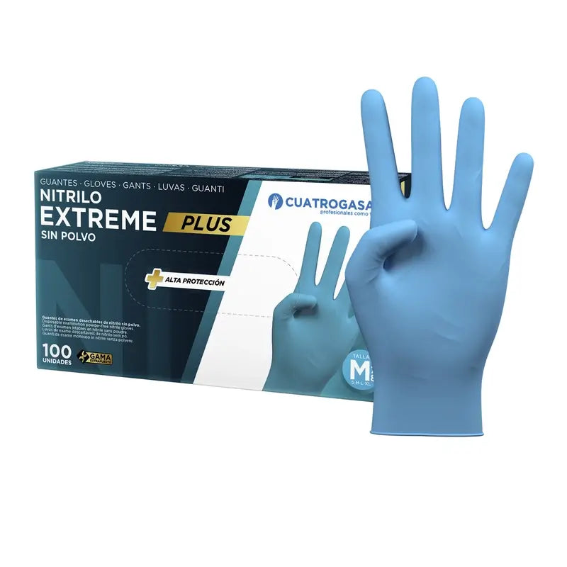 Cuatrogasa Extreme Plus Guanti in nitrile senza polvere blu Taglia M, 100 unità