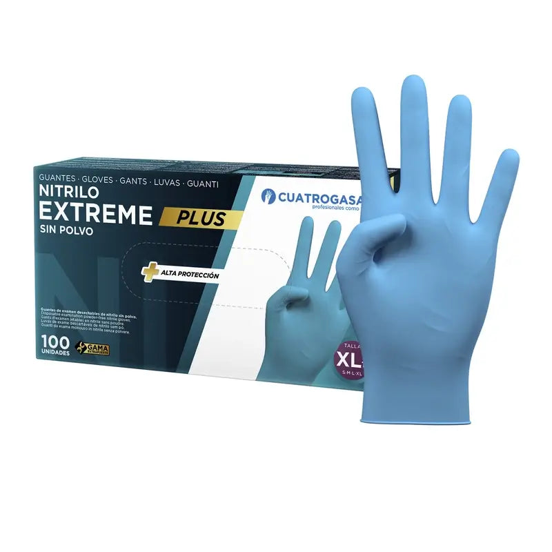 Guanti in nitrile senza polvere Cuatrogasa Extreme Plus Blu Taglia Xl, 100 unità
