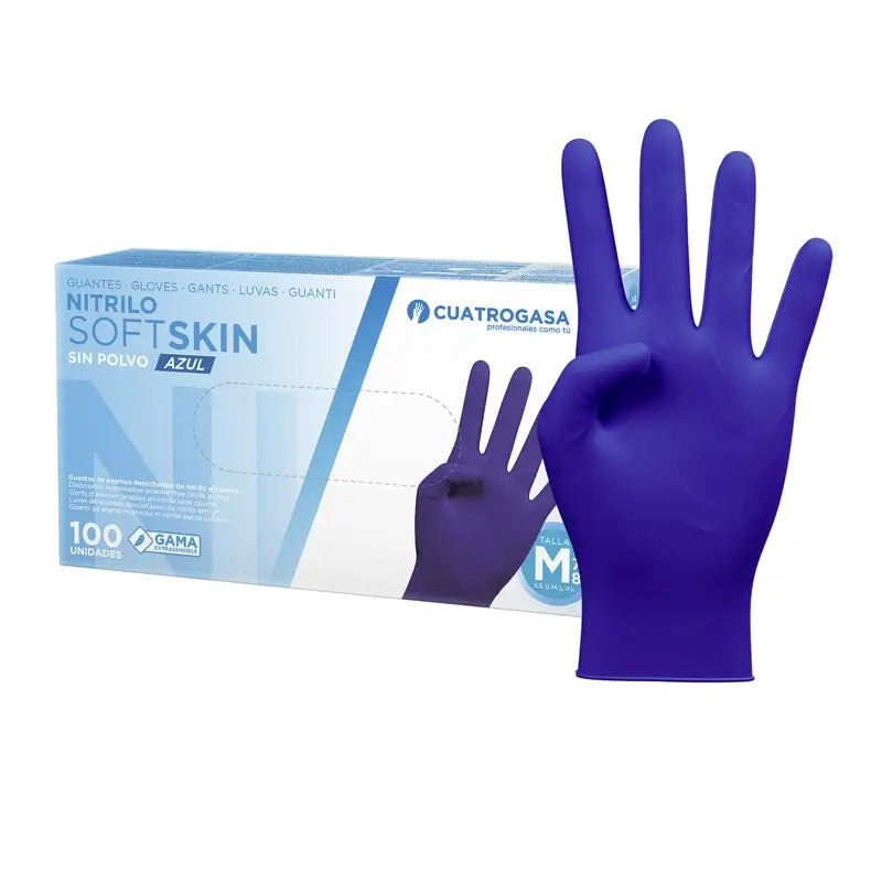 Cuatrogasa Guanti in nitrile Softskin senza polvere blu Taglia M, 100 pz.