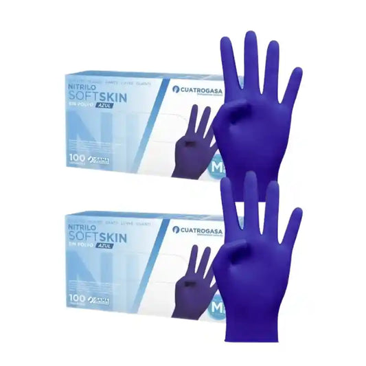 Cuatrogasa Guanti in nitrile Softskin senza polvere blu Taglia M, 2X100 unità