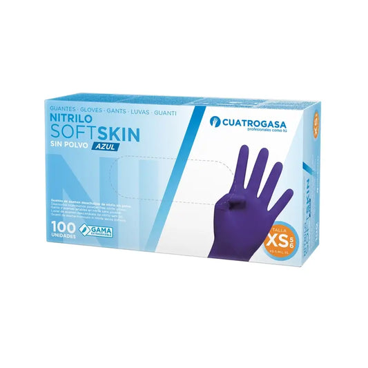 Cuatrogasa Guanti in nitrile Softskin senza polvere blu Taglia Xs, 100 pz.