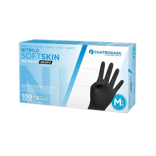 Cuatrogasa Guanti in nitrile Softskin senza polvere neri Taglia M, 100 pz.