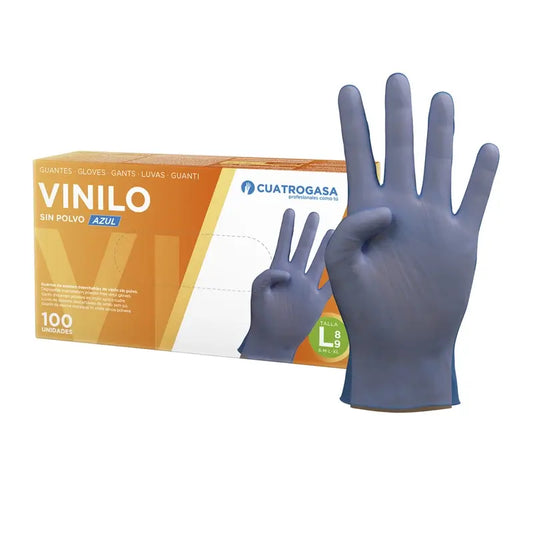 Cuatrogasa Guanti in vinile senza polvere blu Taglia L, 100 pz.
