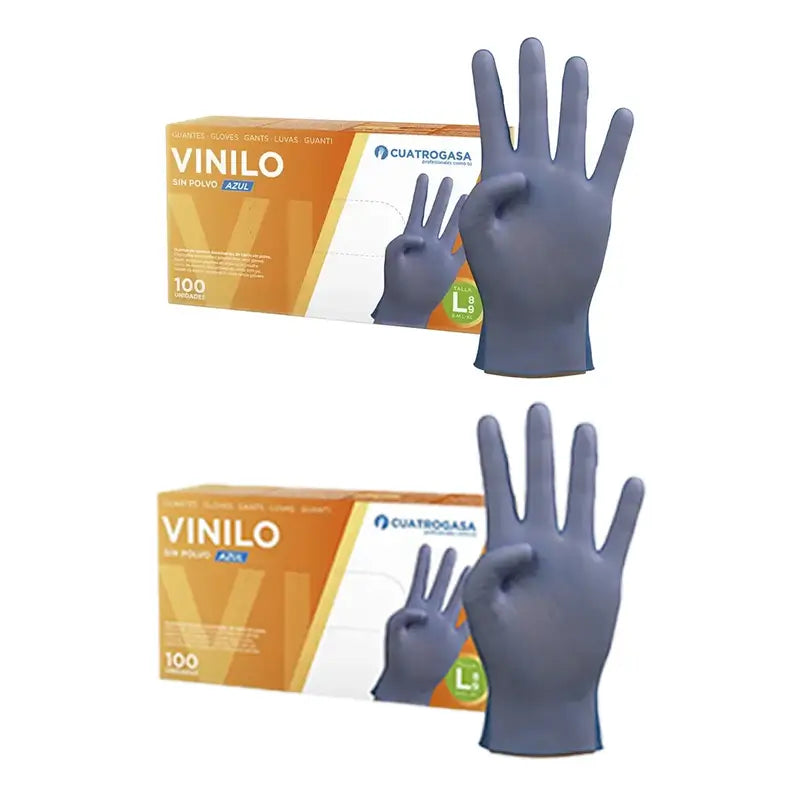 Cuatrogasa Guanti in vinile senza polvere blu Taglia L, 2X100 unità