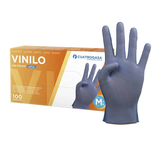 Guanti in vinile senza polvere Cuatrogasa Blu Taglia M, 100 unità