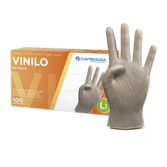 Cuatrogasa Guanti trasparenti in vinile senza polvere taglia L, 100 pz.