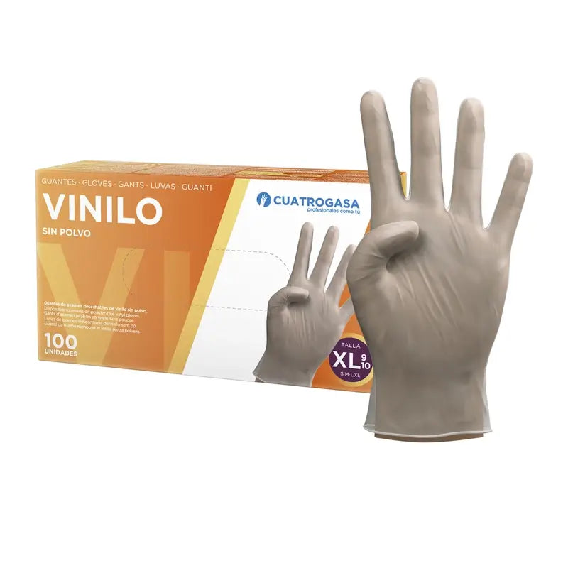 Cuatrogasa Guanti trasparenti in vinile senza polvere taglia Xl, 100 pz.