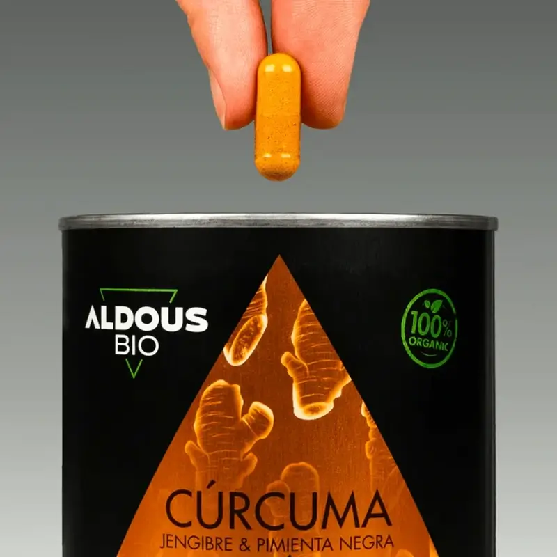 Aldous Bio Curcuma con zenzero e pepe nero con probiotici, 250 capsule